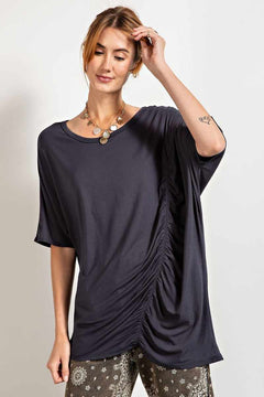 Loose Fit And Ruched Detailing Top-Smoke