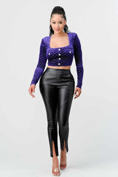 Lux Open Back Square Neck Cropped Top-Purple