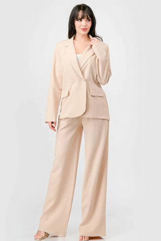 Luxe Women's Loose Fit Blazer & Wide Leg Pants Set - Premium Fashion