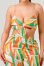 Luxe geo print satin bra top and palazzo jumpsuit-Orange Multi