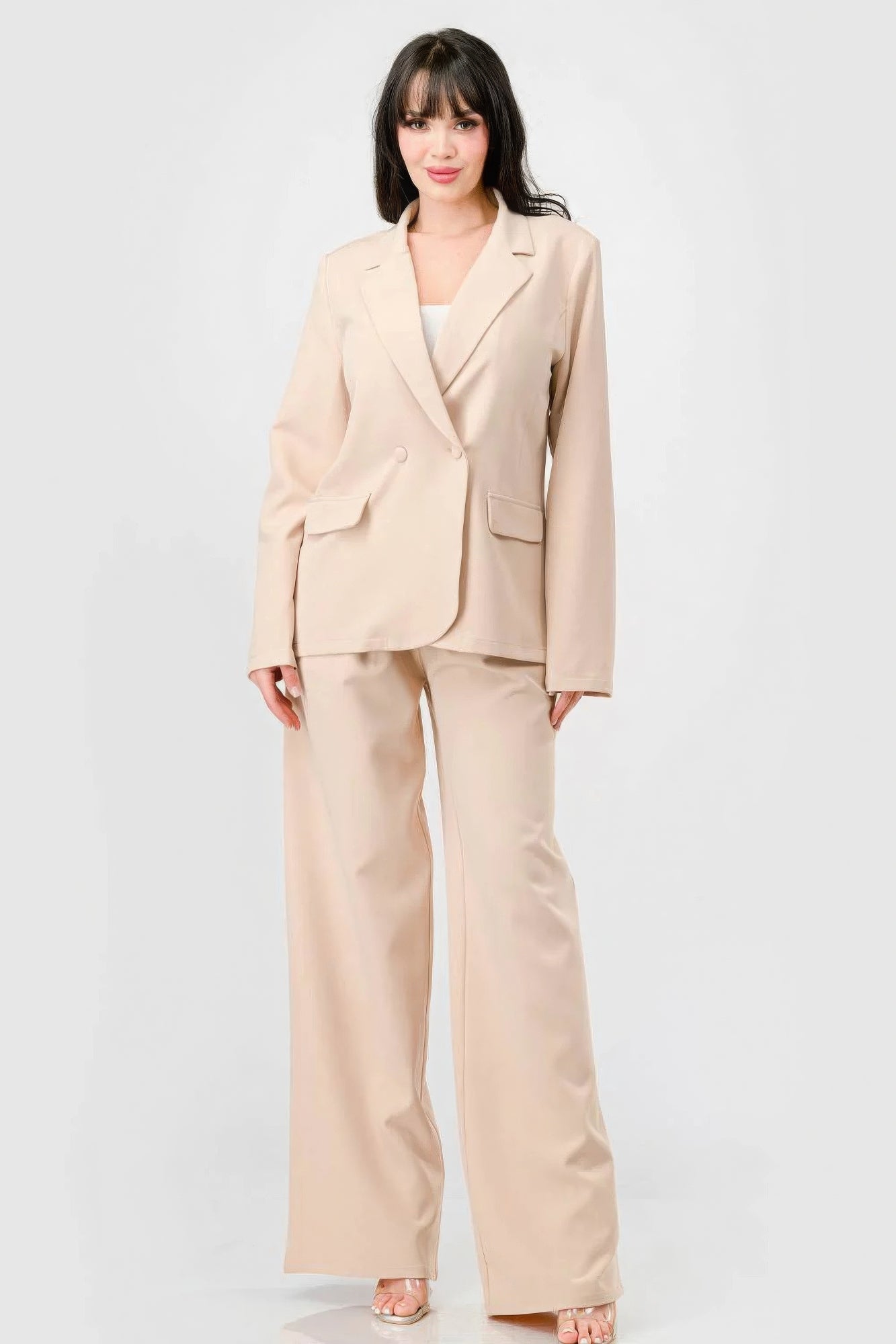 Luxe Women's Loose Fit Blazer & Wide Leg Pants Set - Premium Fashion