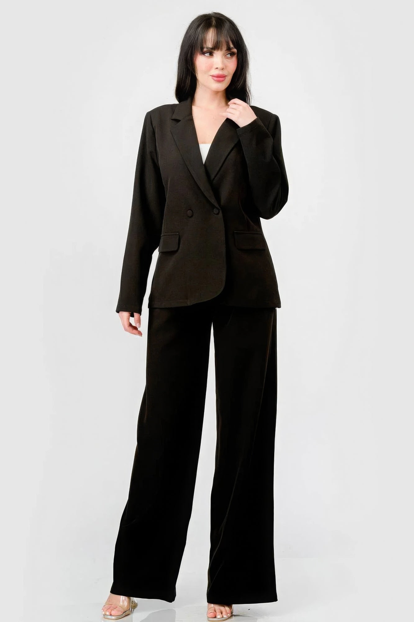 Luxe Women's Loose Fit Blazer & Wide Leg Pants Set - Premium Fashion