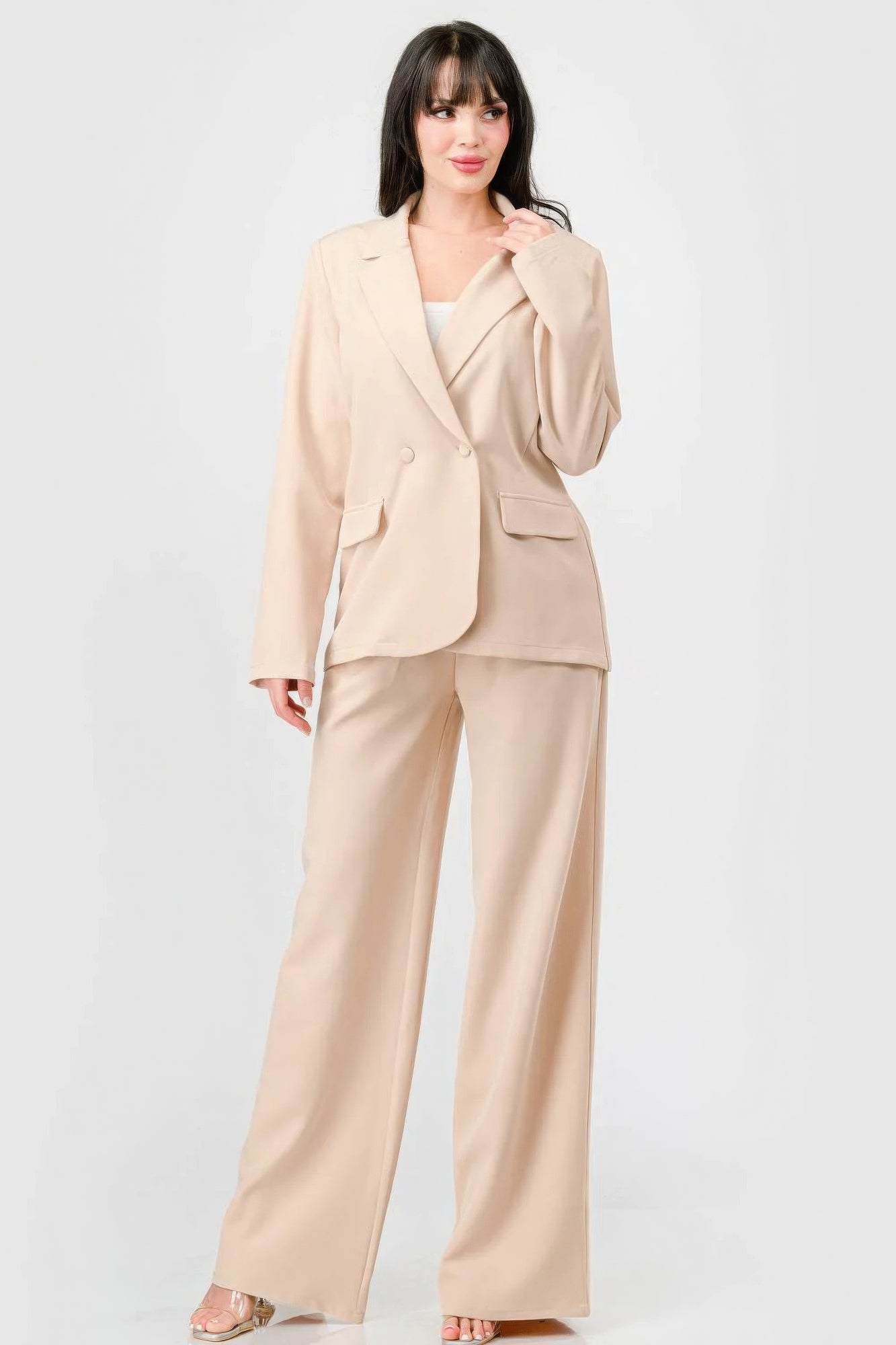 Luxe Women's Loose Fit Blazer & Wide Leg Pants Set - Premium Fashion