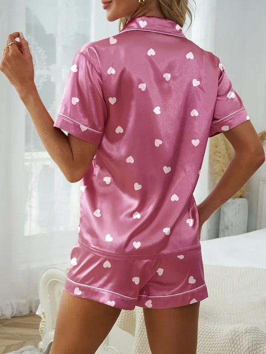 Mauve Satin Heart Pajama Short Set
