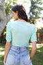 Mesh Button Up Self-tie Detail Ruched Short Sleeve Crop Top-Mint