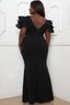 Mesh Tulle Shoulder Plus Size Maxi Dress-Black
