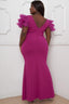 Mesh Tulle Shoulder Plus Size Maxi Dress-Hot Magenta