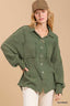 Mineral wash button down top with high low hem-Seaweed
