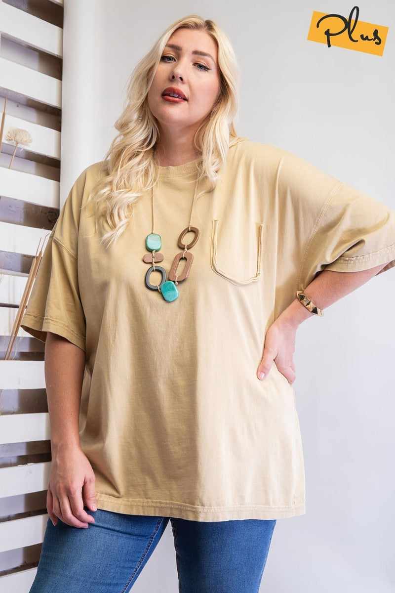 Mineral Washed Cotton Jersey Boxy Tunic-Light Mustard