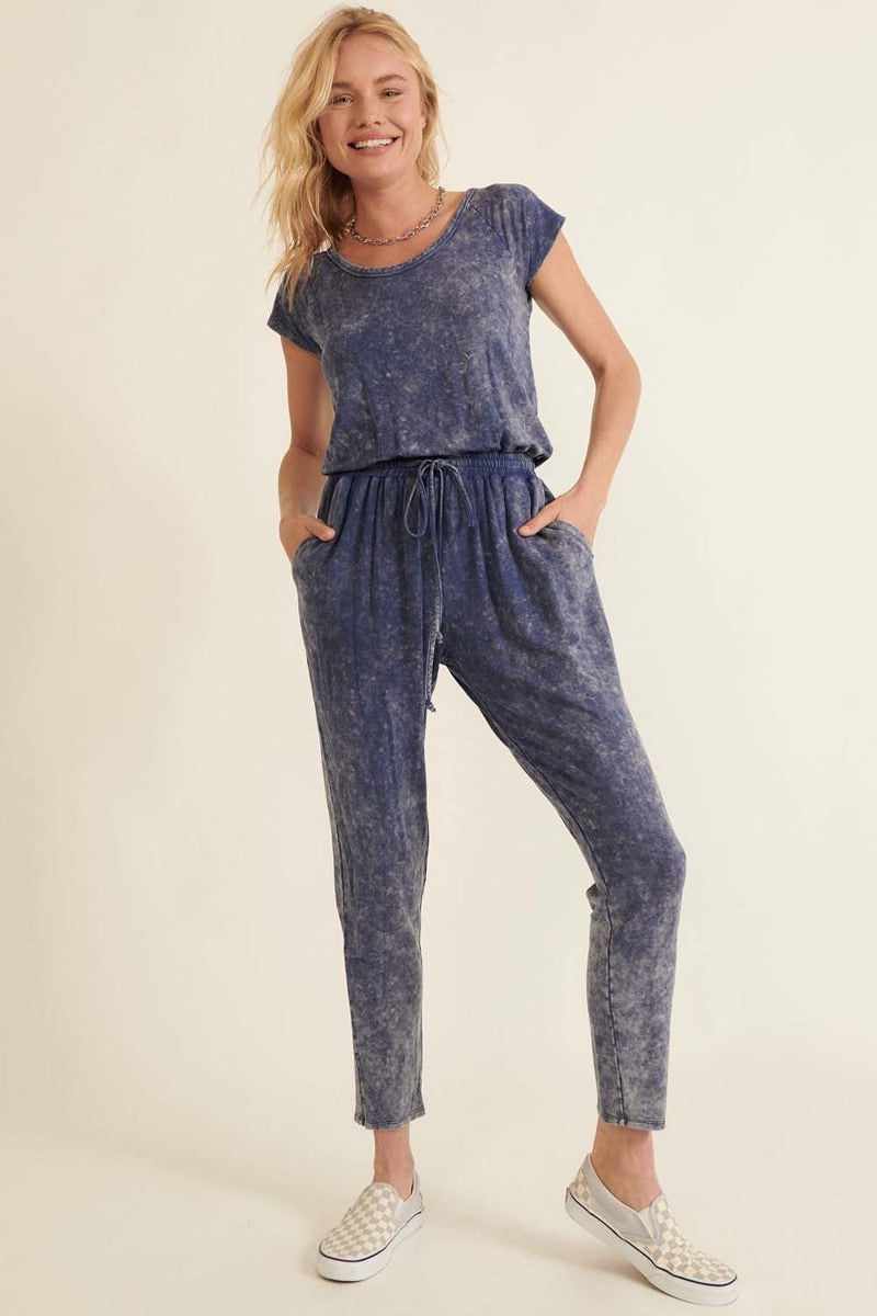 Mineral Washed Finish Knit Jumpsuit-Denim Blue