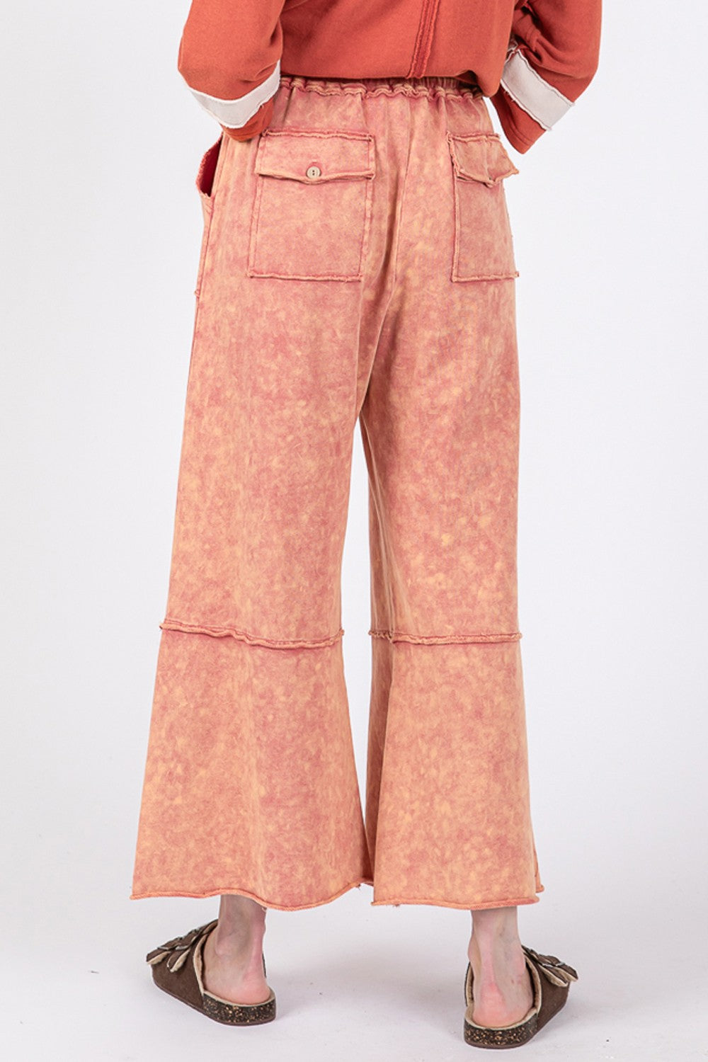 Mineral Washed Terry Wide Leg Pants Pink | Trendy