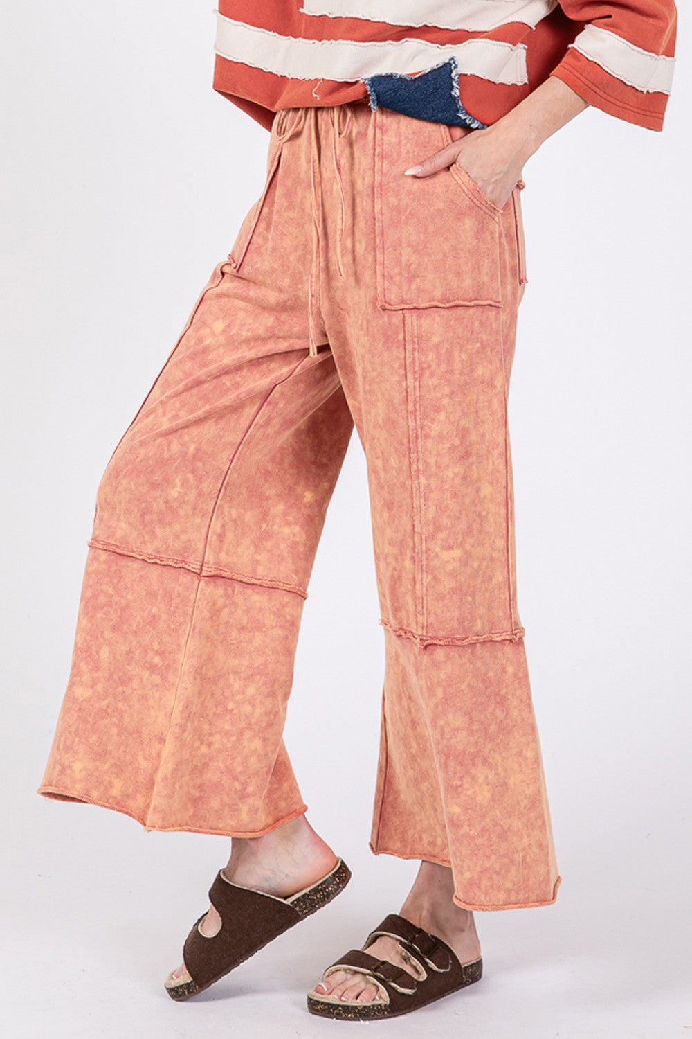 Mineral Washed Terry Wide Leg Pants Pink | Trendy