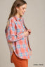 Mixed Coral/Taupe Plaid Boxy Cut Button Down Flannel With Front Pocket