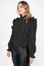 Mock Neck Ruffled Buttoned Top-Black