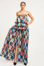 Multi Color Printed Ruffle Top And Pleated Skirt Set