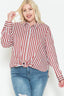 Multi Stripe Side Slit Cotton Shirt-Red