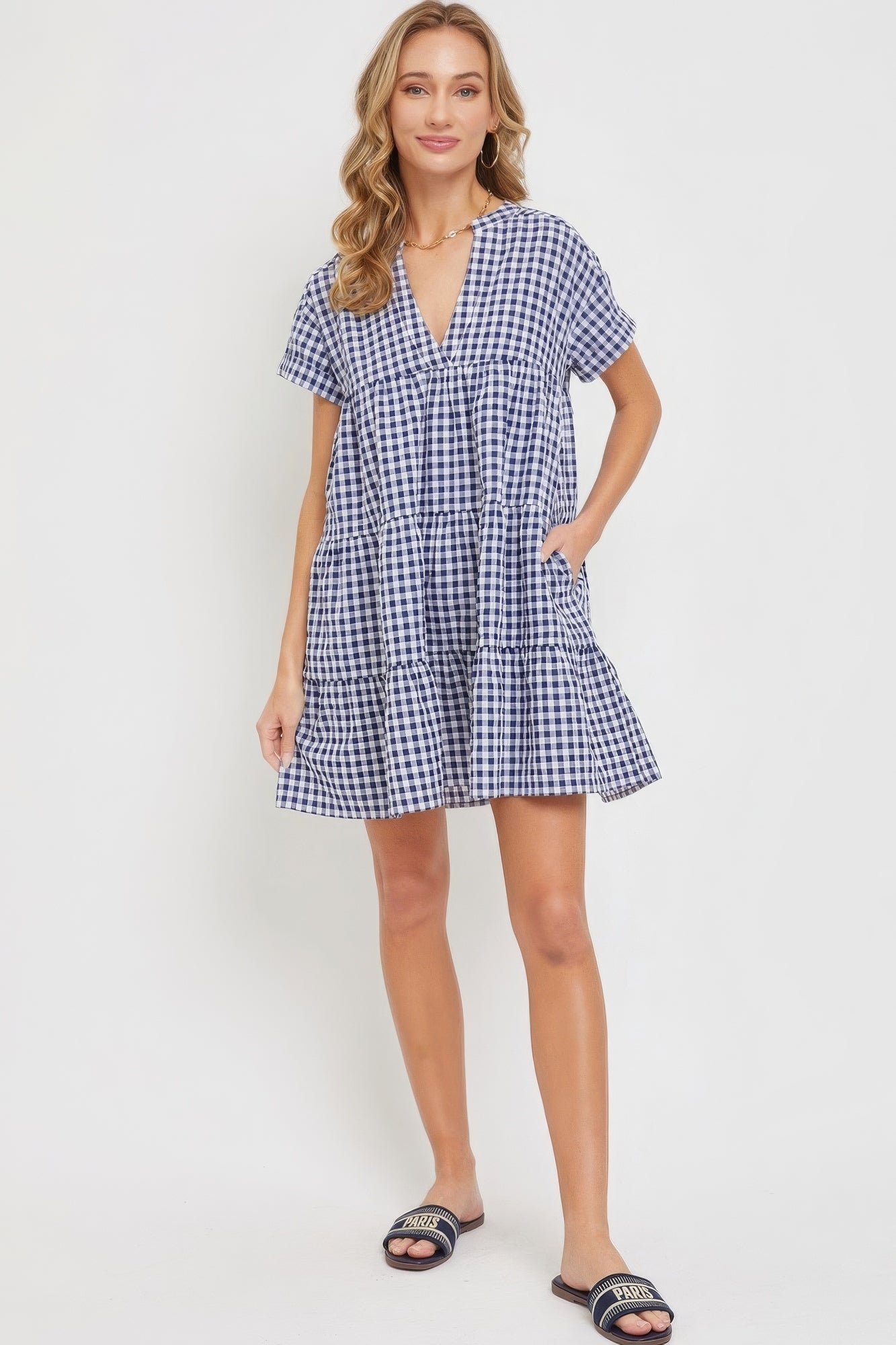 Navy Gingham Bodydoll Dress - Chic Women's Fashion Trend