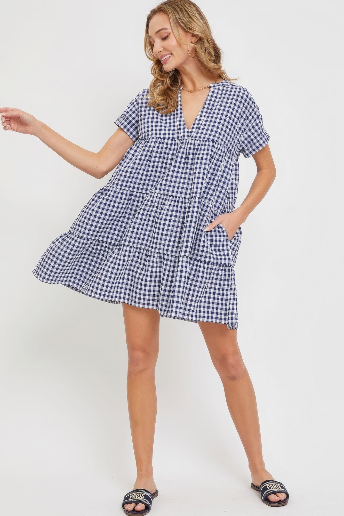 Navy Gingham Bodydoll Dress - Chic Women's Fashion Trend