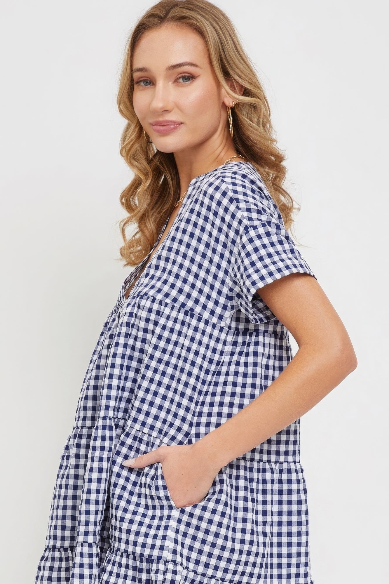 Navy Gingham Bodydoll Dress - Chic Women's Fashion Trend