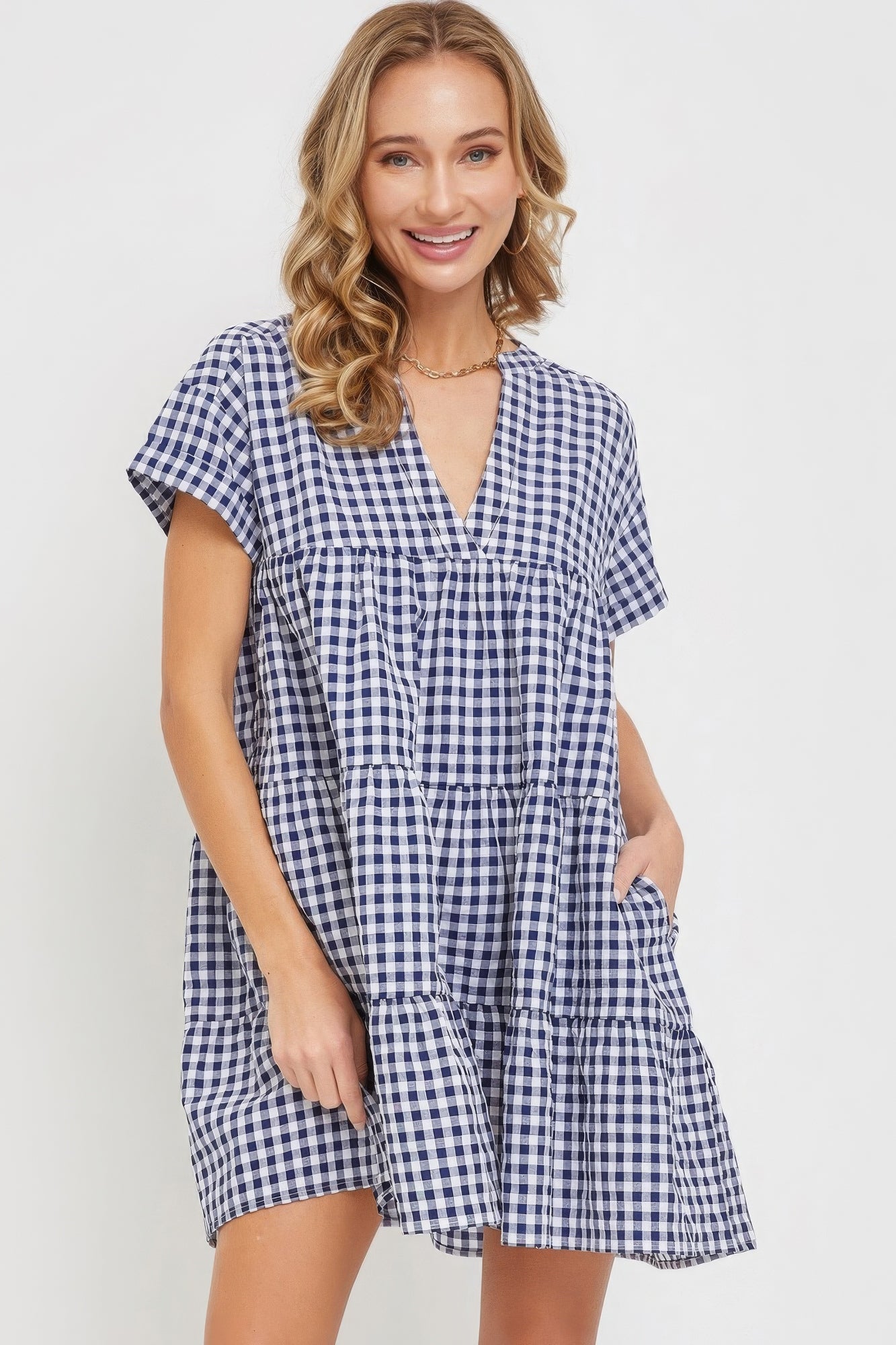 Navy Gingham Bodydoll Dress - Chic Women's Fashion Trend