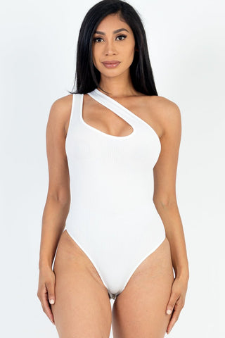 One Shoulder Cut Out Rib Knit Bodysuit | Sexy Going Out Top