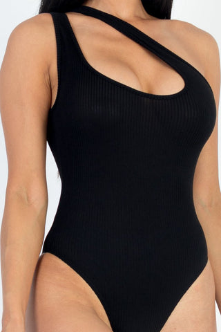 One Shoulder Cut Out Rib Knit Bodysuit | Sexy Going Out Top