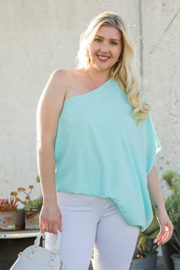 One Shoulder Long Sleeve Unbalance Top-Taupe