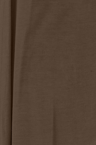 Close-up of brown fabric texture in an open front, slightly stretchy long sleeve cardigan made of 95% rayon and 5% spandex.