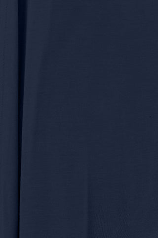 Close-up of navy blue fabric texture, showcasing the slightly stretchy material of a basic style open front long sleeve cardigan.