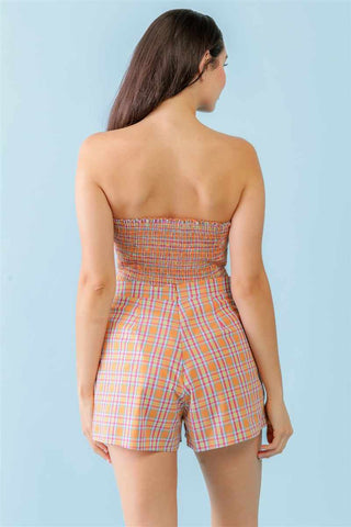 Orange & Aqua Crop Top & High Waist Shorts Set-Orange