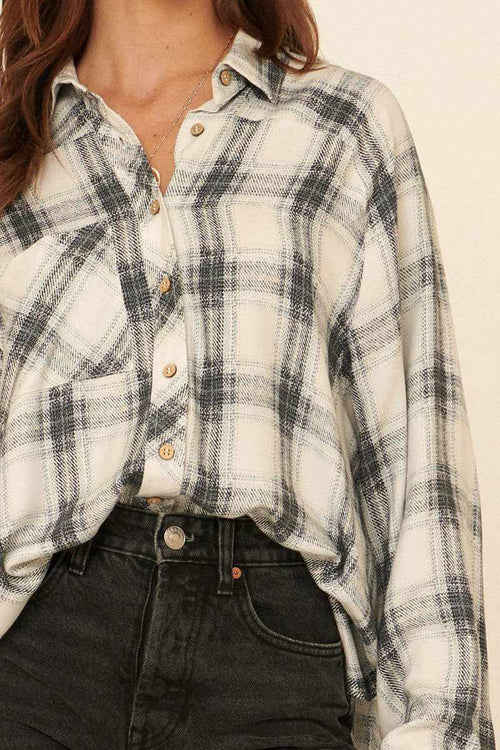 Oversized Loose Fit Plaid Shirt-Your Style Fashion