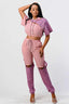 Pants Set In Color Block With Hoodie And Detachable Bottom Part-Mauve