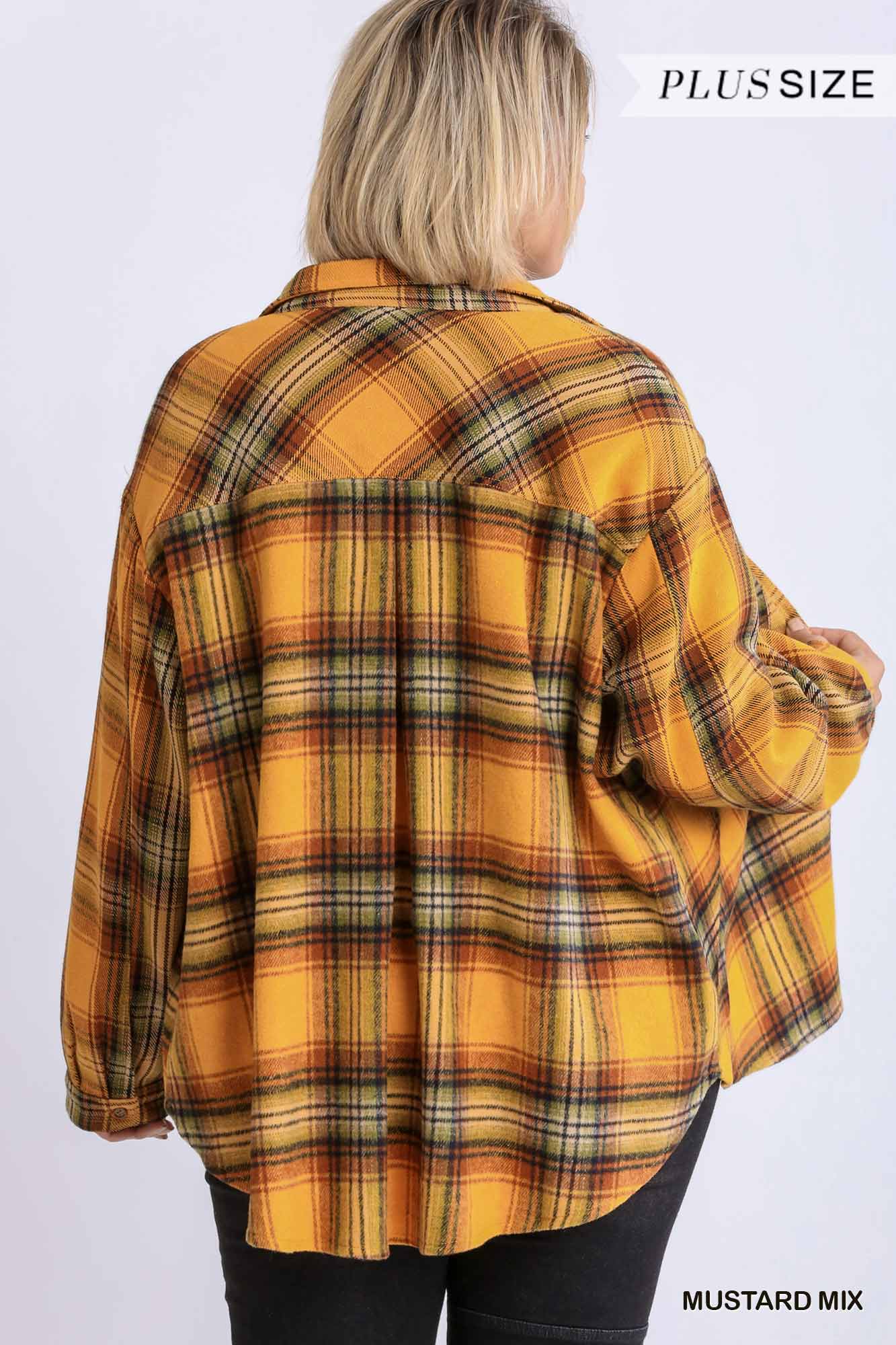 Plaid Collar Button Down Overshirt-Mustard