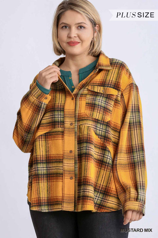 Plaid Collar Button Down Overshirt-Mustard