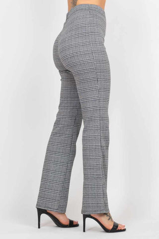 Plaid Cut-out Long Sleeve Top & Pants Set-Black