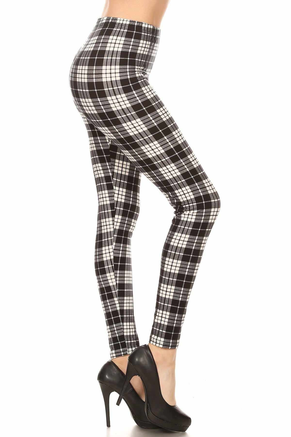 Plaid High Waisted Leggings-Multi