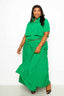 Pleated Cropped Shirt And Maxi Skirt Set-Green