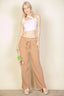 Pleated Stretch Crepe Pull-On Wide Leg Tie Front Pants