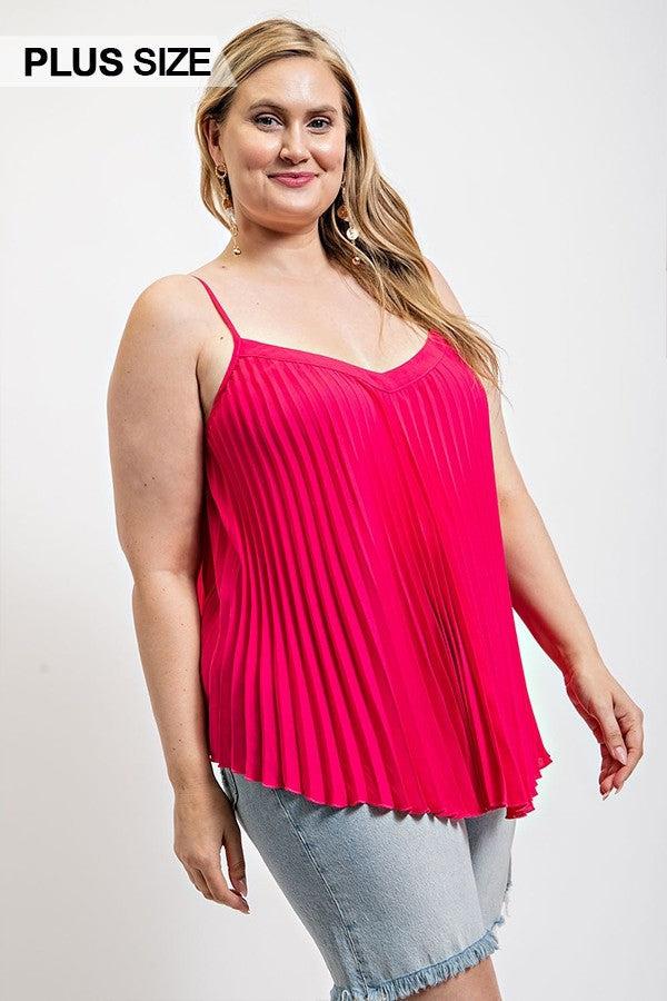 Pleated Tank Top With Adjustable Strap-Hot Pink