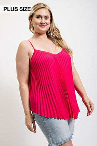 Pleated Tank Top With Adjustable Strap-Hot Pink