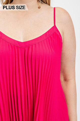 Pleated Tank Top With Adjustable Strap-Hot Pink