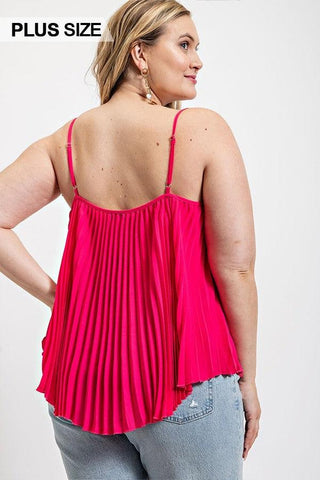 Pleated Tank Top With Adjustable Strap-Hot Pink