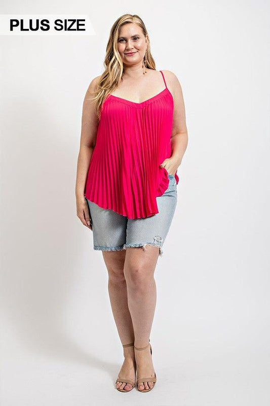 Pleated Tank Top With Adjustable Strap-Hot Pink