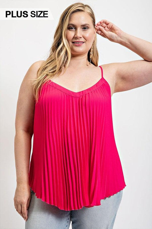 Pleated Tank Top With Adjustable Strap-Hot Pink