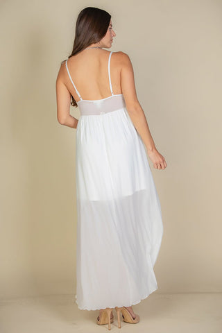 Plunge Neck Split Thigh Mesh Maxi Dress | Sheer Jersey