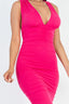 Plunging Neck Crisscross Back Ruched Bodycon Mini Dress