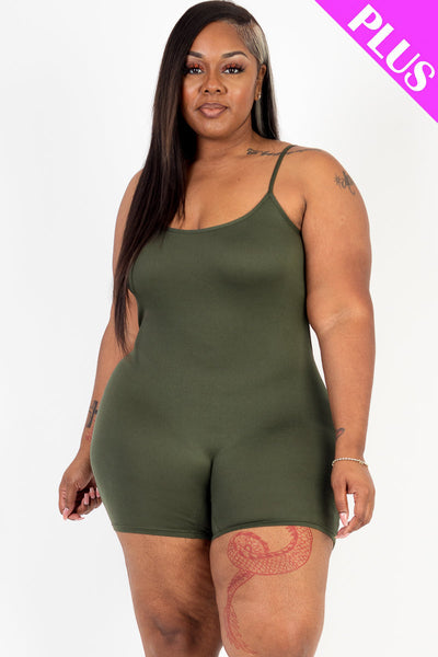 Plus Size Ribbed Crisscross Back Sleeveless Romper