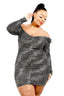 Plus Size Black Foil and Glitter Wavy Print Mini Dress