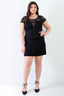 Plus Size Black Lace Detail Short Sleeve Mini Dress