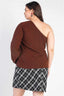 Plus Size Brown Ribbed One Shoulder Top